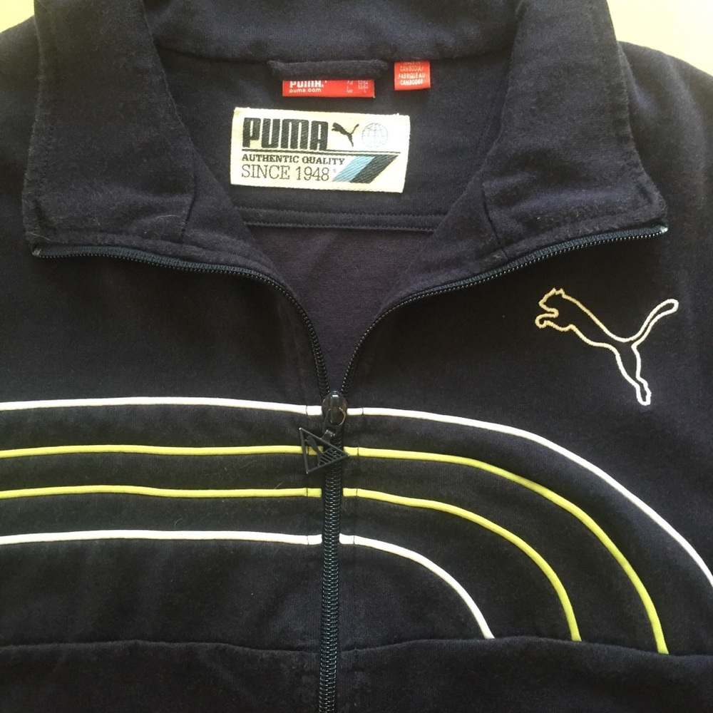Puma Mens Lightweight Track Jacket logo Sz L Blue - Picture 2 of 8